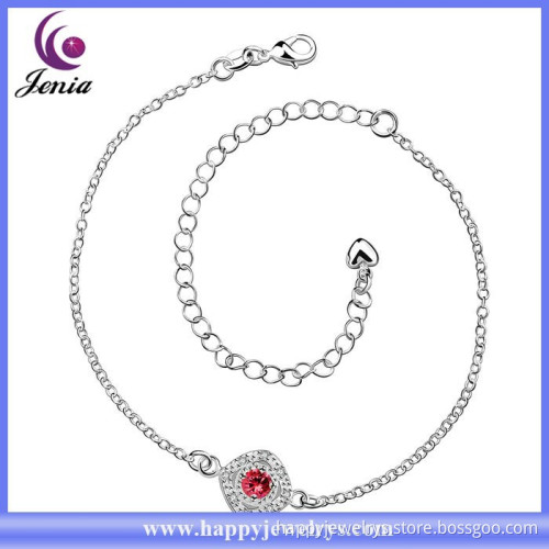 New products red zircon charm design 925 silve plated anklet fashion jewelry 2015 (CA037-A)